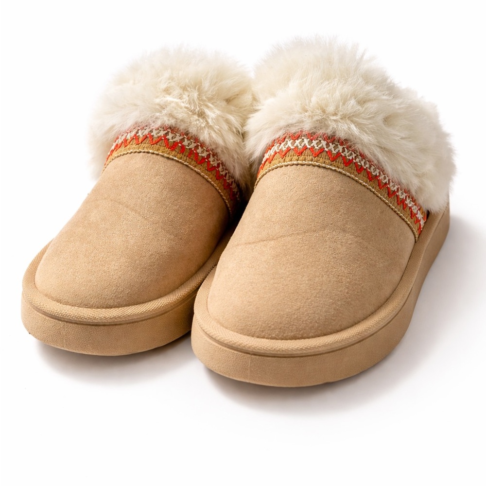 Hurley Cozy Faux Fur Slippers | Women’s Size 5 | Tan Suede Slip-On